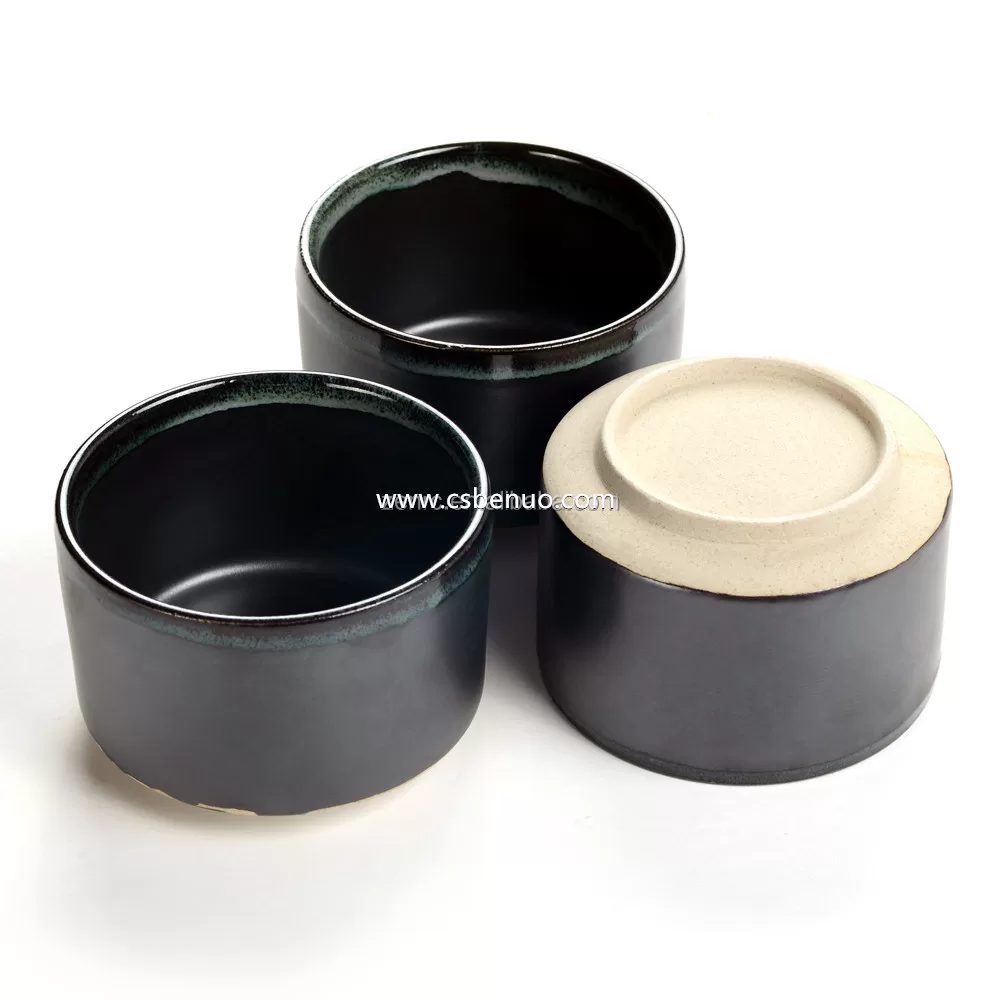 3Pcs High-end Matte Black Decent Matcha Bowl Ceramic