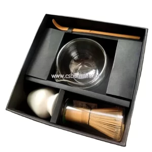 Bamboo Whisk Scoop Glass Bowl Ceramic Chasen Holder Matcha Tool Kit