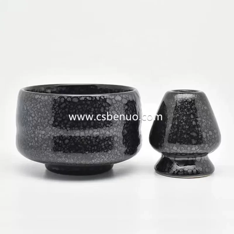 Black Glazed Japanese Chawan Matcha Bowl Tea Ceremony Set