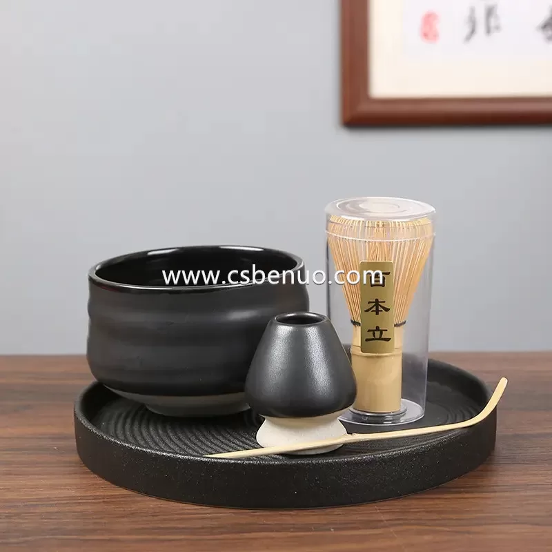 Black Glazed Japanese Chawan Matcha Bowl Tea Ceremony Set