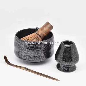 Black Glazed Japanese Chawan Matcha Bowl Tea Ceremony Set