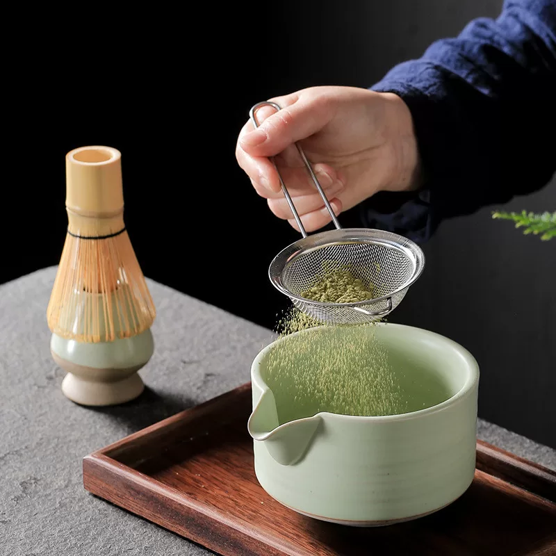Green Tea Kiln Glazed Pottery Chawan Matcha Tea Whisk And Bowl (5) Benuo