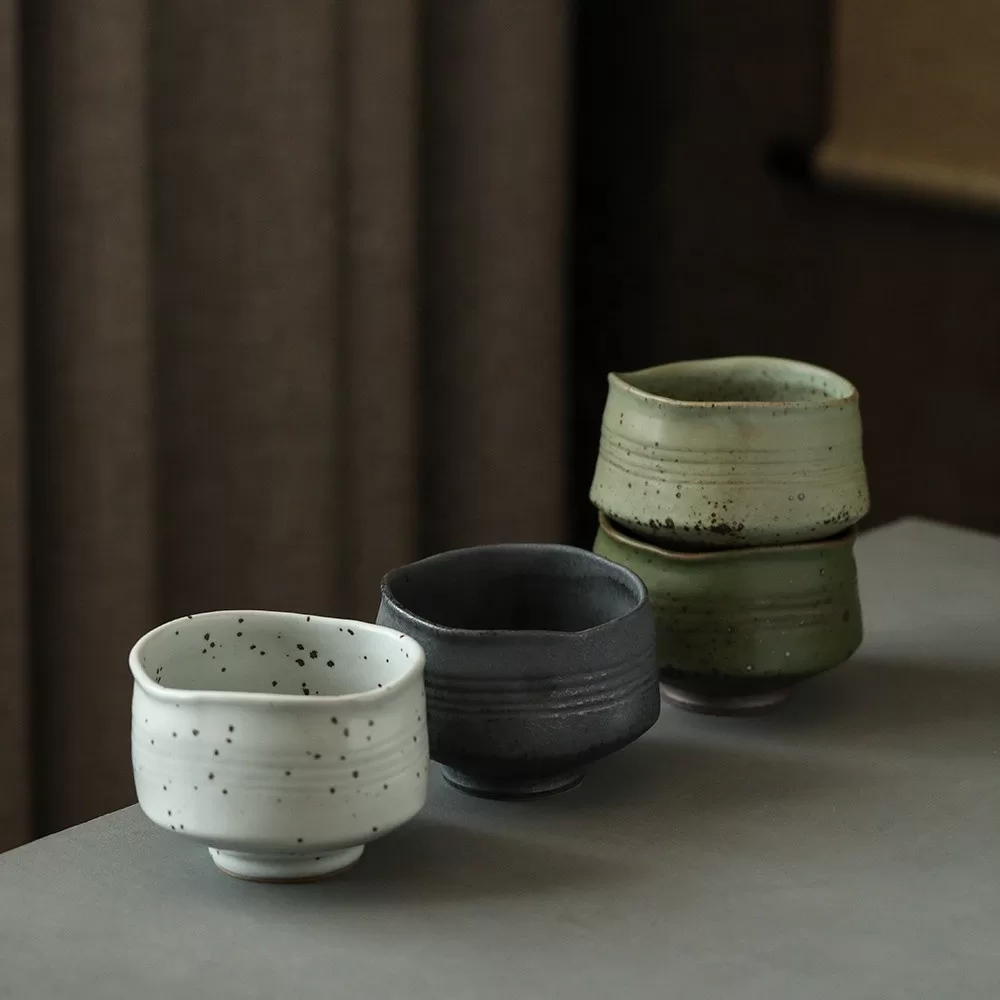 Handmade Colorful Pottery Chawan Set Ceramic Matcha Bowl