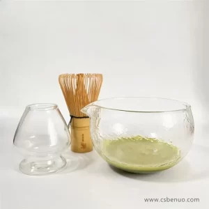 Japanese Bamboo Whisk Glass Chasen Stand Bowl Matcha Starter Set