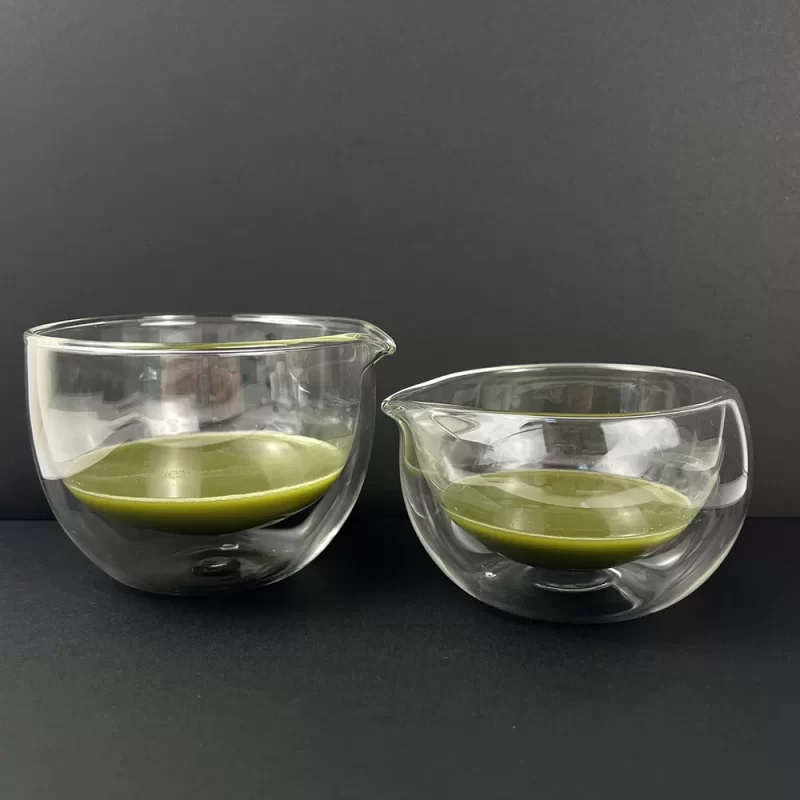 Japanese Style Double Walled Glass Matcha Bowl with Spout