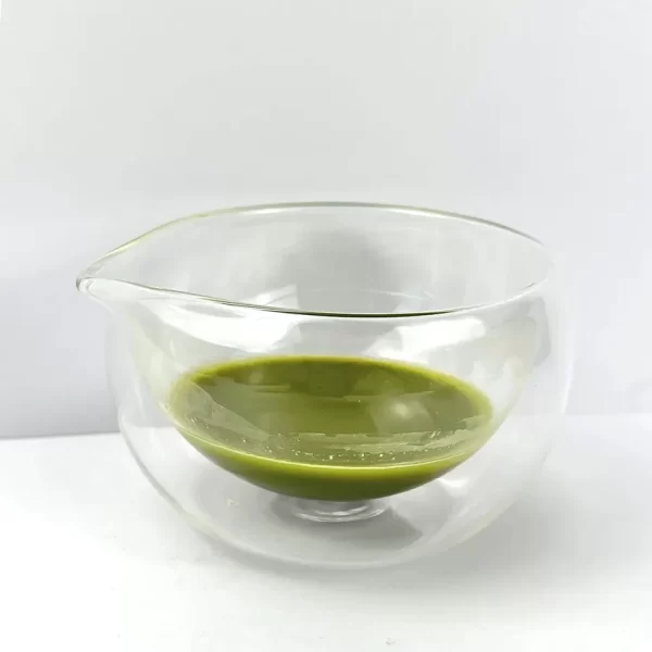 Japanese Style Double Walled Glass Matcha Bowl with Spout