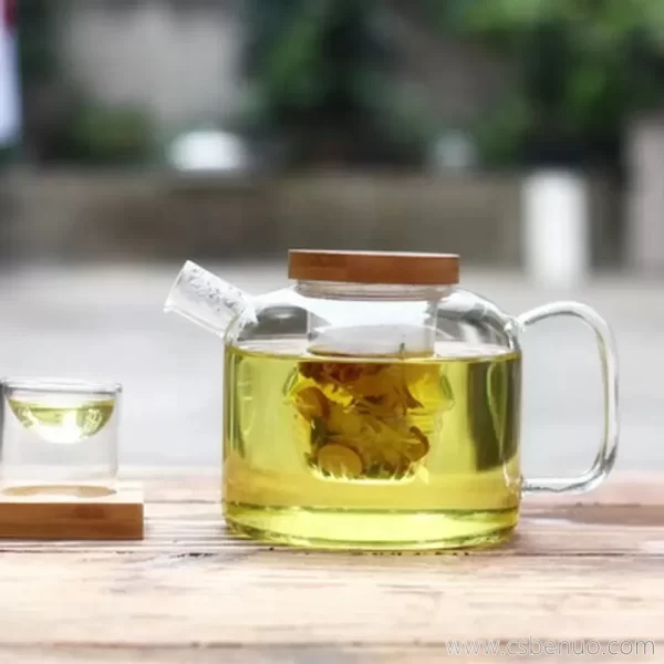 New Style Infusion Modern Glass Teapot with Bamboo Lid