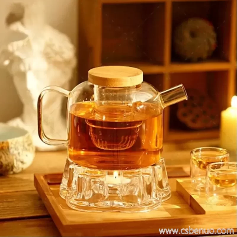 New Style Infusion Modern Glass Teapot with Bamboo Lid