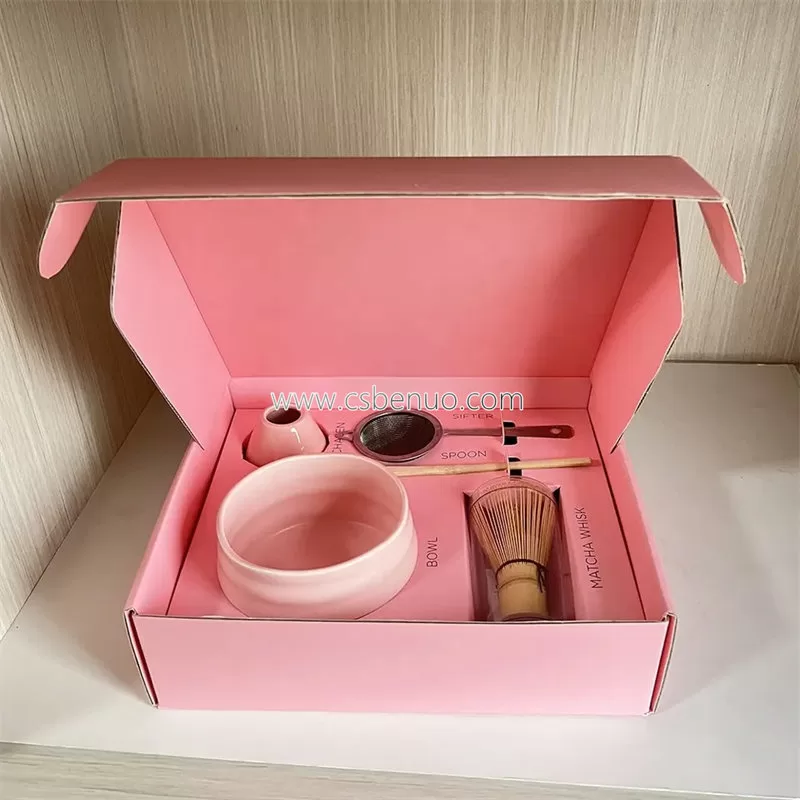 OEM Bamboo Whisk Chasen Sifter Spoon Pink Matcha Set
