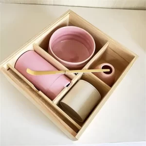 Sustainable Layout Design Matcha Wooden Tea Box Gift Set