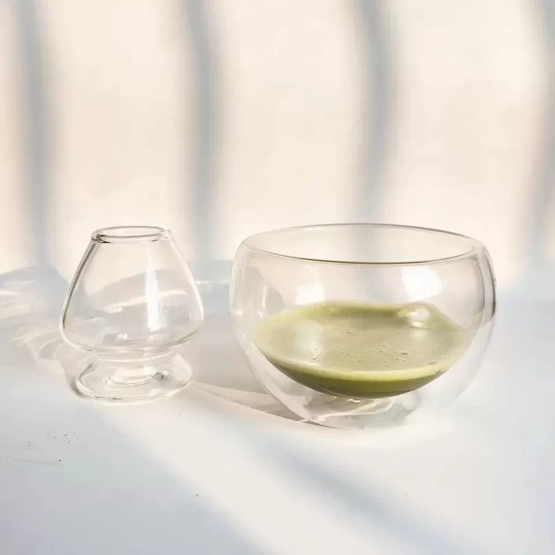 Wholesale 350ml Double Walled Insulated Round Glass Matcha Bowl