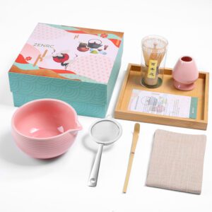 Ceremony Gift Set Bamboo Whisk Ceramic Bowl Pink Matcha Kit