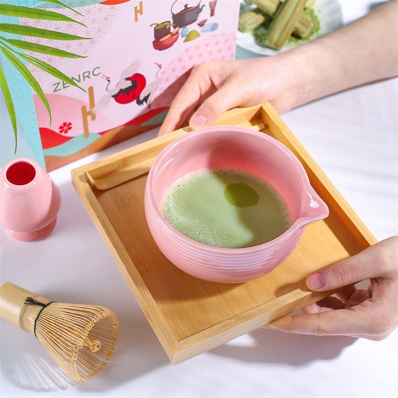 Ceremony Gift Set Bamboo Whisk Ceramic Bowl Pink Matcha Kit