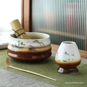 OEM Chinese Painting Bowl Whisk Holder Traditional Matcha Tea Set