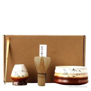 OEM Chinese Painting Bowl Whisk Holder Traditional Matcha Tea Set