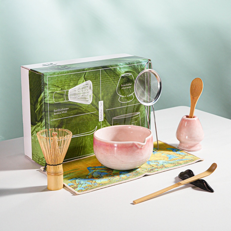 Colored Handmade Matcha Tea Set with Custom Gift Box