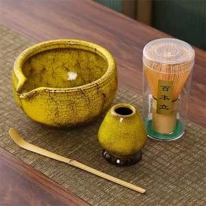 Natural Bamboo Whisk Ceramic Bowl Matcha Beginner Set