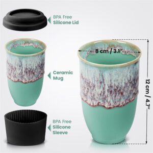 480Ml 16oz Glazed Ceramic Travel Coffee Cup with Silicone Lid