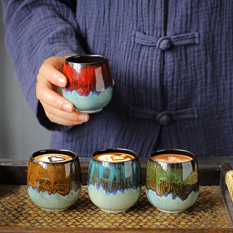 80ml Handmade Flambeed Glazed Round Ceramic Espresso Cups