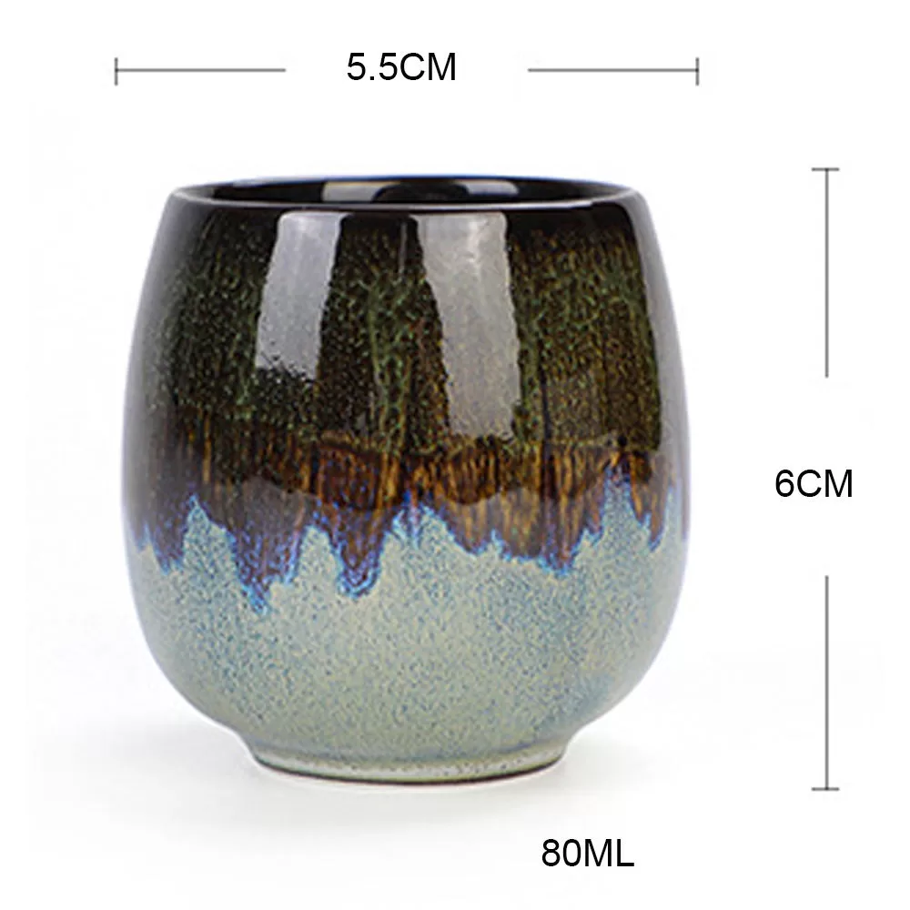 80ml Handmade Flambeed Glazed Round Ceramic Espresso Cups