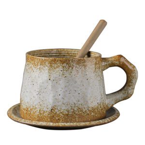 Handmade Vintage Ceramic Coffee Tea Mug and Saucer Set