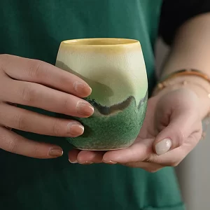 OEM 230ml Handmade Green Pottery Coffee Mugs