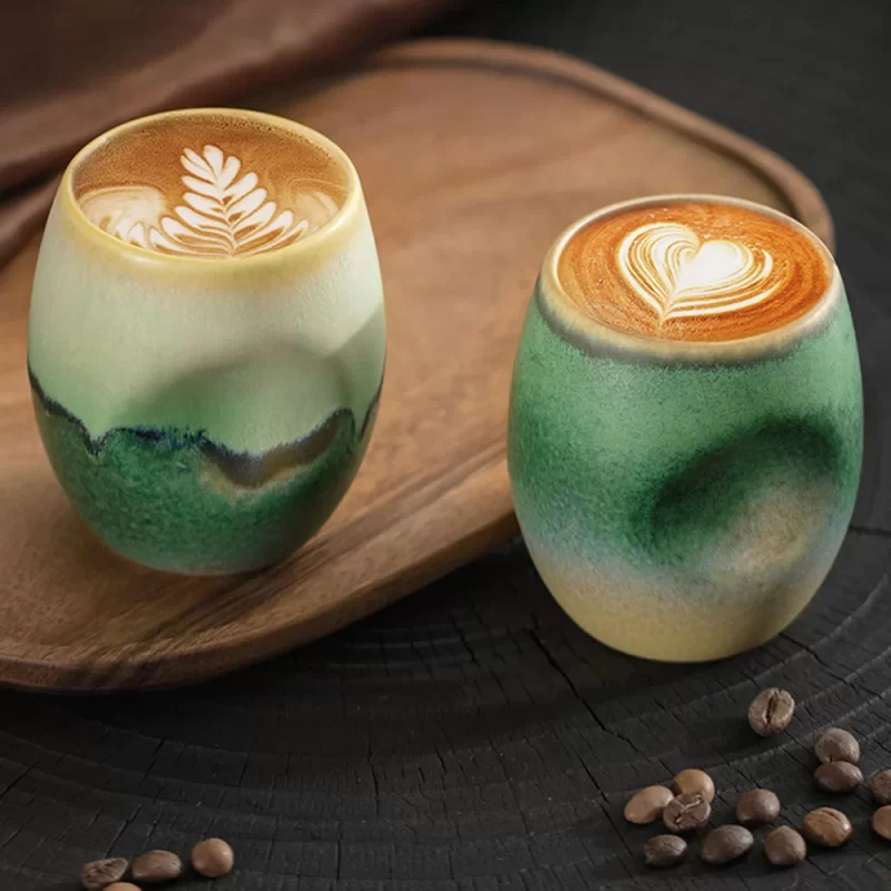 OEM 230ml Handmade Green Pottery Coffee Mugs