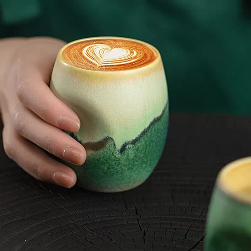 OEM 230ml Handmade Green Pottery Coffee Mugs