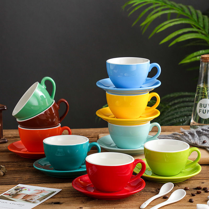 OEM Colorful Simple Ceramic Latte Cups and Saucers