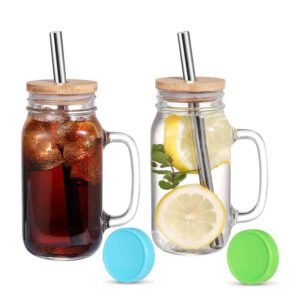 OEM Handle Mason Jar Cups with Lids and Straws