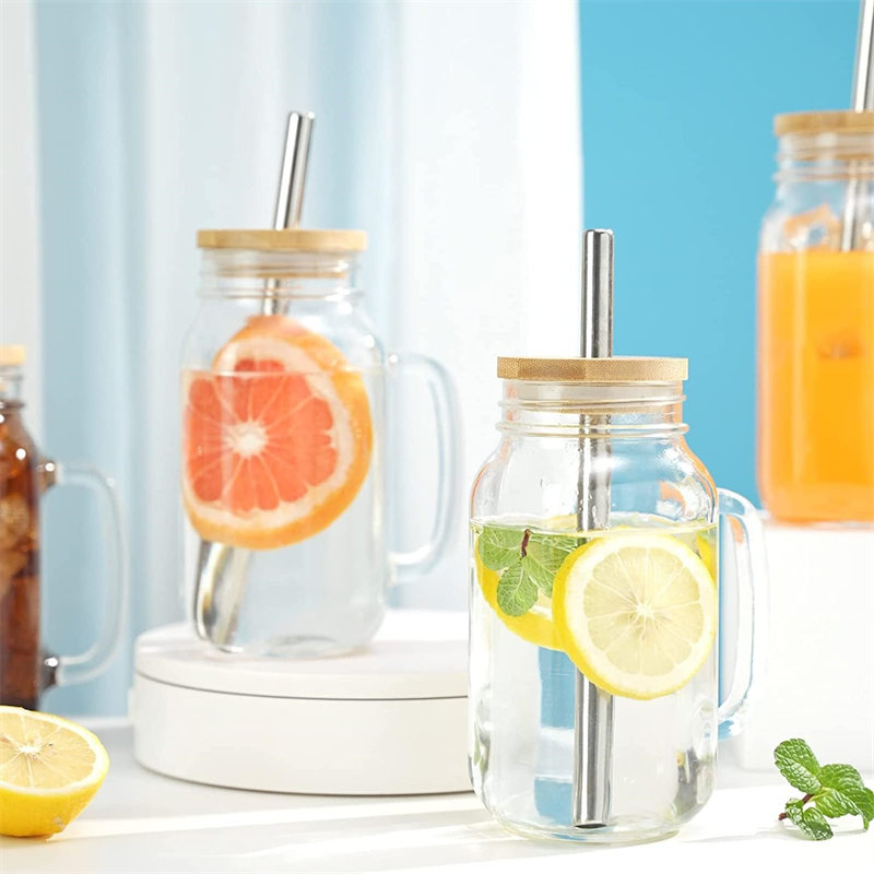OEM Handle Mason Jar Cups with Lids and Straws