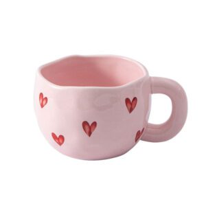 Pink Color Cute Heart Mugs for Coffee and Tea