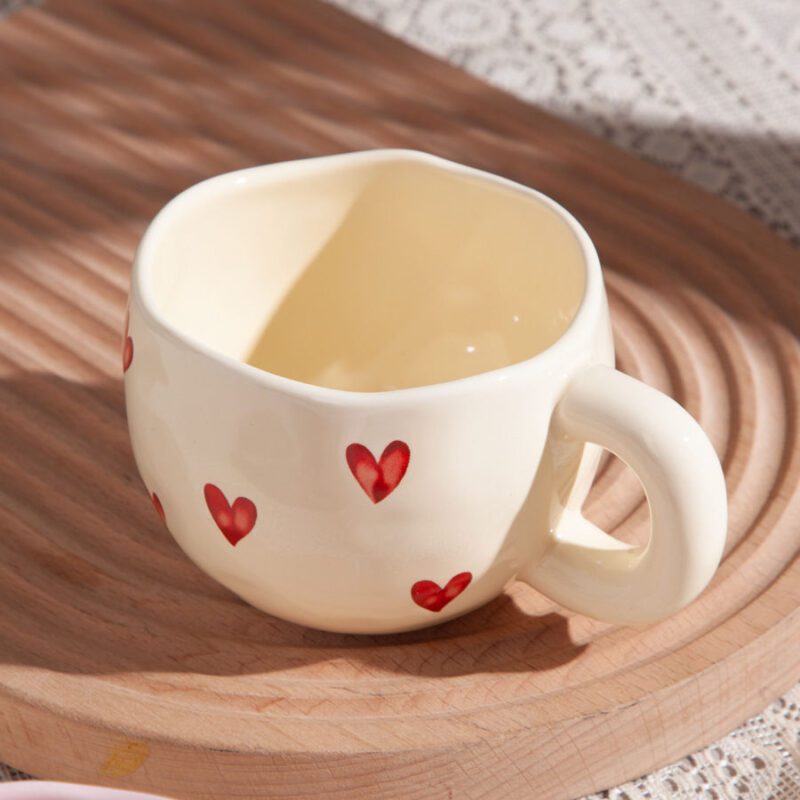 Pink Color Cute Heart Mugs for Coffee and Tea