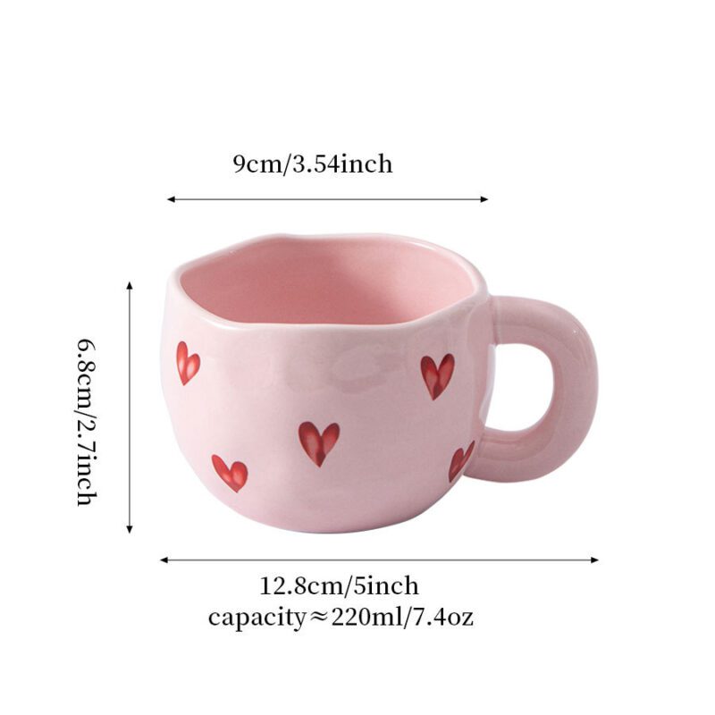 Pink Color Cute Heart Mugs for Coffee and Tea