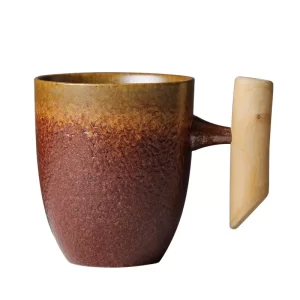 Retro Vintage Pottery Handmade Coffee Mugs with Wood Handle