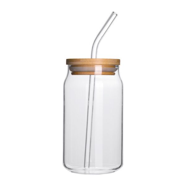 Unique Beer-shaped Design Glass Cup with Lid and Straw