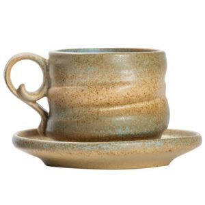 Rough Retro Style Ceramic Coffee Cup with Tray
