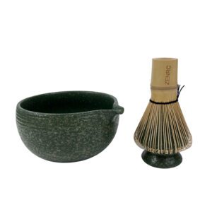 Handmade Vintage Pottery Green Matcha Bowl with Spout