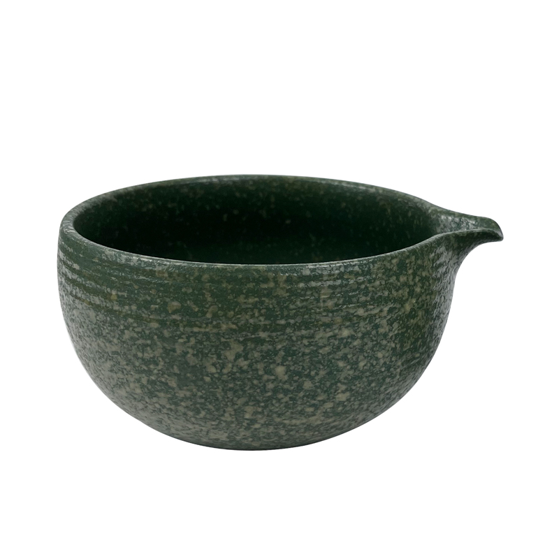 Handmade Vintage Pottery Green Matcha Bowl with Spout