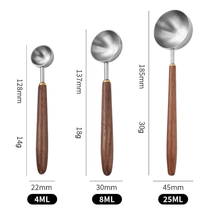 Walnut Matcha Scoop - Stainless Steel Measuring Spoon Set (3)
