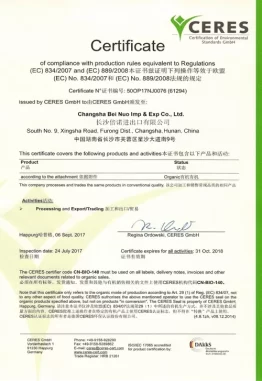 Certificate of Organic Tea